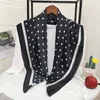 Sarongs New ins style silk scarf female retro French polka dot blk and white scarf decorative scarf silk thin shawl P230403