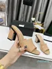 Classic ladies designer high heel slippers women summer solid color sandals leather sexy thick heels 8.5 cm half slides large size 35-42