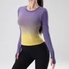 Abbigliamento da moto T-shirt da yoga con scollo tondo sfumato 44.5 Top sottile vestibilità Sport casual all'aria aperta Corsa Fitness ad asciugatura rapida