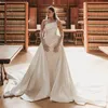 Satin Beaded Wedding Dress 2023 3 In 1 Pearls Mermaid Court Train Luxury One Shoulder Princess Women Bride Gowns Vestido de Noiva