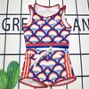 Zweiteiler Anzüge geometrisches Muster gedruckter Bodysuit Textil Frauen Buchstaben Tankini Set Lady High Taille Kurzes Schwimmhosen Pool Party Badebekleidung