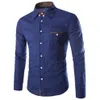 Intero camisa masculina moda urbana singolo uomo camicia tasca design semplice camicia a maniche lunghe cuciture sottili qualità217G