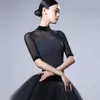 Vêtements de scène Ballet danse justaucorps femmes demi manches col haut gymnastique danse Costume adulte ballerine Dancewear justaucorps