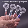 Travail manuel Mini fumer des tuyaux à la main Tuyau en verre épais Tuyau de brûleur à mazout en verre Pyrex épais avec boule de 30 mm et conception de diamant Prix de gros