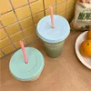 Kupalar 470/700ml Sevimli Su Şişeleri Kahve suyu için saman ile kawaii kabak plastik yeniden kullanılabilir kabarcık çay fincanları taşınabilir BPA ücretsiz