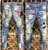 Erkek Ripper Robin Jeans Denim Pantolon Sıska Fit İnce Streç Erkekler Biker Jean Pantolon Patchwork Sıkıntılı Mektup Boyalı Delik Vintage Out Strip Kalem Bacak