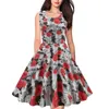 Повседневные платья элегантные 50-х годов Retro одежда Pinup Летнее цветочное платье O-образное рукавочное рука