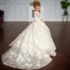 Girl Dresses White Elegant Flower for Wedding Bow Little Bride Princess Kids Sheer Neck Birthday Ball Gown Pageant Evening Party