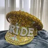 Boll Caps 6 Stlye Women Bride Military Hat Luxury Sequin Burning Captain Sergeant Rhinestone Festival Birthday Part