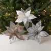 Decorazioni natalizie Fiori Simulazione fai-da-te Toppers albero Ornamenti Paillettes glitter dorate Decorazione in rete fatta a mano