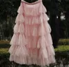 Skirts Autumn Summer Spring Women Ruffles Mesh Ball Gown Long Maxi Big Hem Irregular Layers Pink Blue BlackSkirts