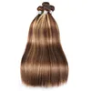 P4/27 Piano Color Brazilian Human Virgin Hair 3 Bunds med 13x4 spets frontala 4 st/lot kroppsvåg silkeslen rak 10-30 tum