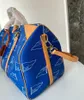 23 nuove borse da viaggio stile borsone borsa a tracolla uomo donna borse da viaggio borsa a tracolla blu di qualità superiore 50 cm borsa a tracolla di lusso con stampa di lusso borsa di grande capacità n40499