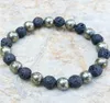 MG0369 New Design MenEnergy Bracelet Natural Pyrite Lava Stone Beaded Bracelet Powerful Encourages Clarity Jewelry8526017