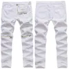 2018 hommes décontracté fermeture éclair décoration trou haute élastique mince mode jean Style décontracté solide blanc mâle maigre pantalon 205m