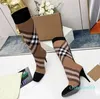 Damen-Overknee-Stiefel mit Karo-Stretch-Strick-Socken-Stiletto-Absatz für Party-Frau, luxuriös, Herbst und Winter, spitz