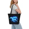 Borse per la spesa Borsa riutilizzabile per cavalli di fuoco blu Borsa a spalla in tela da donna Borsa a tracolla lavabile con animali astratti