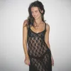 Casual Dresses See Through Floral Mesh Lace Y2k Sexy Black Tie Up Hollow Out Backless Maxi Long Women 2023 Fashion Dress Outfit