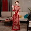 Vêtements ethniques Xiuhe Costumes de marié Hanfu Mariée Ancienne robe de mariée chinoise Costume de velours rouge Costume de broderie traditionnelle Robe Chino