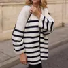 Vrouwen Knits ZESSAM Streep Jacquard Gebreid Vest Lange Mouw Zak Losse Vrouwelijke Trui Casual Gezellige Dames Tops 2023