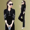 Kvinnors tvåbitar byxor Casual Jogging Velvet Tracksuit Women Spring Autumn Plus Size 2 Set Fashion Stand Collar Sweatshirt Pantsuit