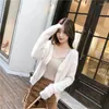 Women's Knits Ladies Knitted Velvet Sweater Coat Big Button Mohair V-neck Cardigan Autumn Slim Long Sleeve High Waist Cropped Top