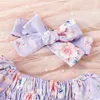 Rompers Toddler Baby's Clothes Girls Summer 2st -outfit Set Sort Sleeve Tutu Floral Romper med Bow pannband Barnkläder