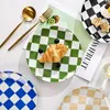Plates Creative Print Ceramic Checkerboard Pattern High-value Restaurant Home Western Shallow Plate Baking Plating Dishes