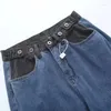Jeans para mujer 2023 Mujeres Cintura ajustable Pantalones de mezclilla Otoño / Invierno Moda Panel de contraste personalizado