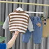 Kleidung Sets Jungen Kleidung Babi Anzug 2023 Herbstlinien Stil Baumwolle Materail Langarm Kinder Kostum Kind Baby Hemd
