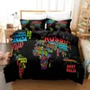 Juegos de cama Funda de edredón textil para el hogar negro Fundas de almohada para mapa Super King Size Housse De Couette 2/3pcs Juego de cama de calidad
