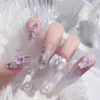 Unghie finte con motivi a farfalla viola artificiale lungo lussuoso arrossato per la decorazione di manicure per nail art