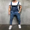 Homens rasgados denim macacão jean casual suspensórios calças masculinas moda hip hop macacão jean bib pant streetwear2345