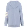 autumn and winter new medium long hooded drawstring knitted sweater women's Korean loose TB Pullover long sleeved top