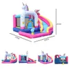 Parque aquático para crianças no quintal inflável unicórnio slide bounce house playhouse para crianças brincar ao ar livre castelo inflável com toboágua soprador para piscina de bolinhas molhadas e secas