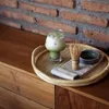 Armazenamento de cozinha Rattan artesanal Bandeja de servir com alças mesa de café decorativa para café da manhã lanches