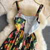 Summer Slim Fit Style Strap Dress Bohemian Beach Vacation Beach Dress Printed Big Swing Long Dress