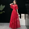 Etnische kleding vintage rode bruid bruiloft Qipao prachtige vrouwen mesh jurk halve mouw cheongsam vestidos de festa