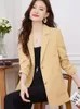 Ternos femininos moda outono inverno feminino formal blazer casaco rosa amarelo preto feminino manga longa solta senhoras jaqueta com bolso