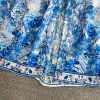 Podstawowe swobodne sukienki dla kobiet wczesna wiosna Wakacje Długie sukienki Kobiety Runway V-Neck Blue Flower Blue Flower Printed Lantern Sleeve Holiday Holiday Boho Vestidos 2024