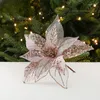 Decorazioni natalizie Fiori Simulazione fai-da-te Toppers albero Ornamenti Paillettes glitter dorate Decorazione in rete fatta a mano