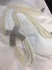 Chaînes trois couches bijoux fins eau douce naturelle perles blanches Multi colliers pour femmes perles colliers chaînes