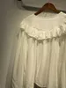 Blusas femininas 2023 verão feminino babados blusa topo branco seda temperamento manga longa com decote em v chemise all-match senhora camisa