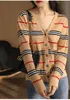 Tröjor Knitwear Cardigan Jacket V-Neck randig Sexig Löst All-Match Kvinnors långärmade tröja Sweatshirts rockar
