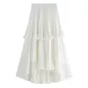 Юбки 2023 Осенняя плиссированная юбка с высокой талией нерегулярная подол, лежащие женщины, длинная мода midi a-line