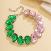 Collier ras du cou en cristal en forme de gouttelette d'eau épissé de couleur verte et rose pour femmes, collier court tendance sur le cou, accessoires cadeau