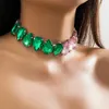Collier ras du cou en cristal en forme de gouttelette d'eau épissé de couleur verte et rose pour femmes, collier court tendance sur le cou, accessoires cadeau