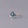 Cluster Rings Chinese Landscape Thai Blue Ring Female Lotus Peony Opening Adjustable Jewelry Accessories