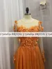 2023 Simple Arabic Bridesmaid Dresses For Weddings Long Orange Long Sleeves Illusion Lace Appliques Flowers Chiffon Party Sweep Train Maid Honor Gowns