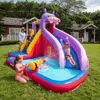 어린이 풍선 슬라이드 워터 파크 뒤뜰 뒤뜰 실내 또는 야외 놀이 재미 점프 성 히포 테마 휴대용 수영장 젖은 스프레이 장난감 정원 작은 선물 생일 파티